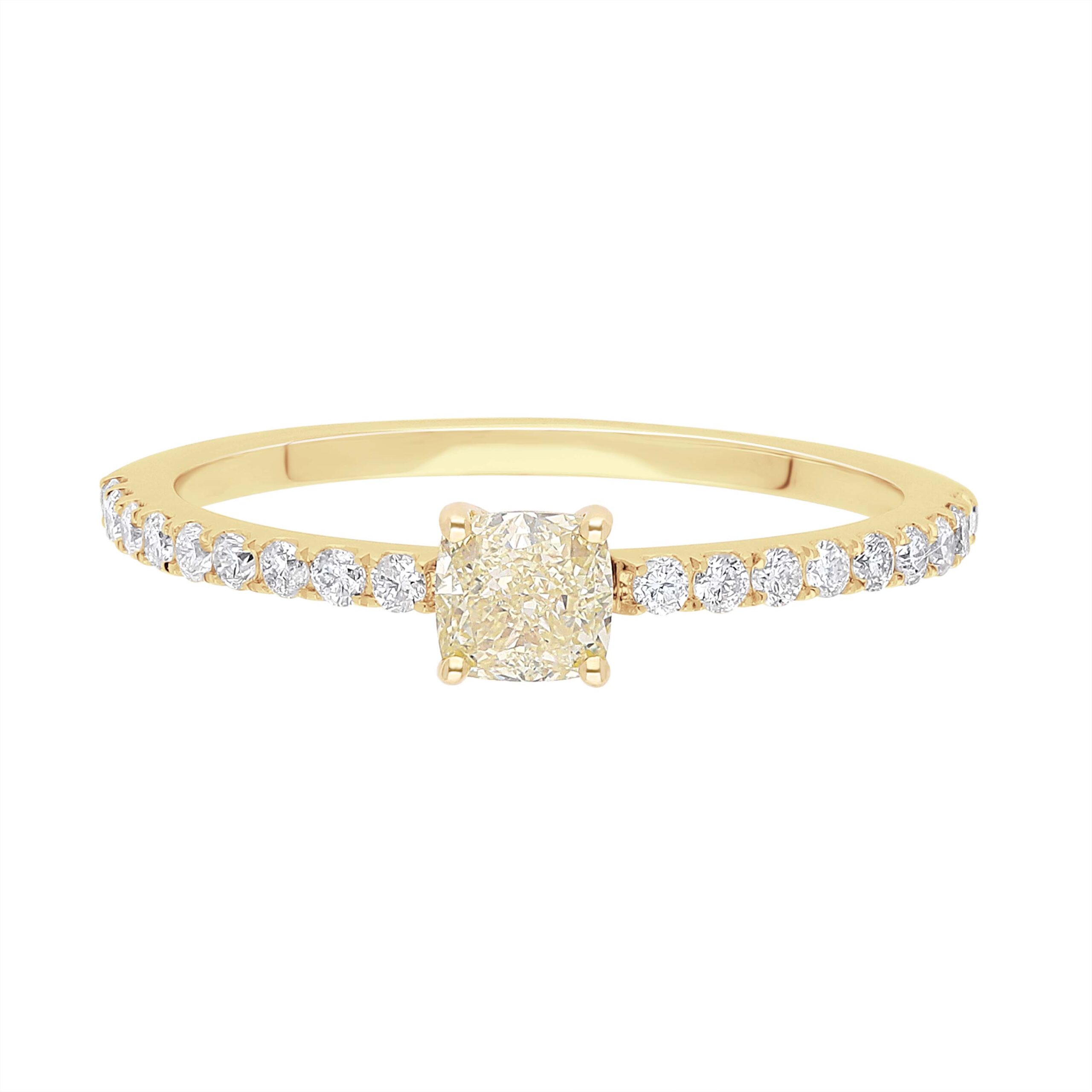 Solitair pavé ring i 18 kt guld eller hvidguld, med sjælden gul diamant SG24175R